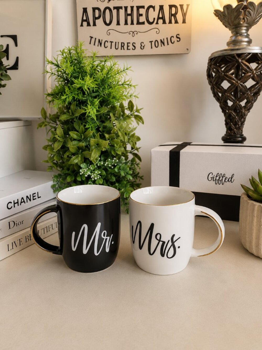 Triple Gifted Mr. & Mrs. Coffee Mugs 13oz Couples Wedding Gift Set NIB